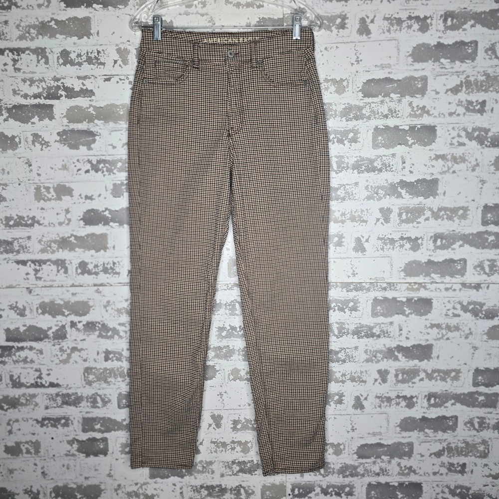 American Eagle Mom Jean Brown Houndstooth Plaid High Rise Pants Womens 6 Long